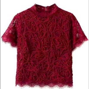 Zara Trafaluc Red Lace Sheer Top Zip Back EUC Medium